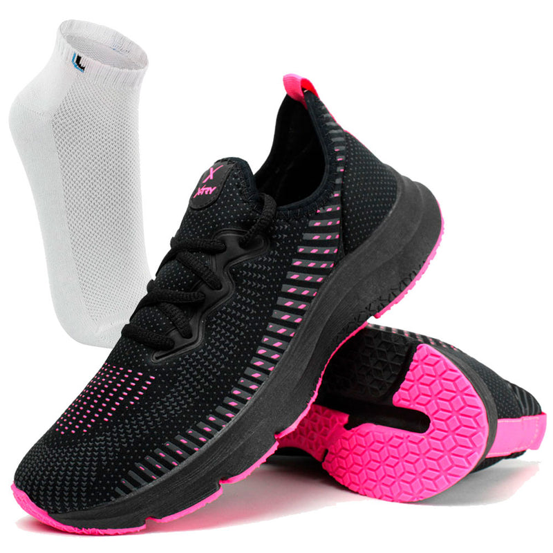 Tênis Caminhada Academia Feminino Preto Com meia LUPO
